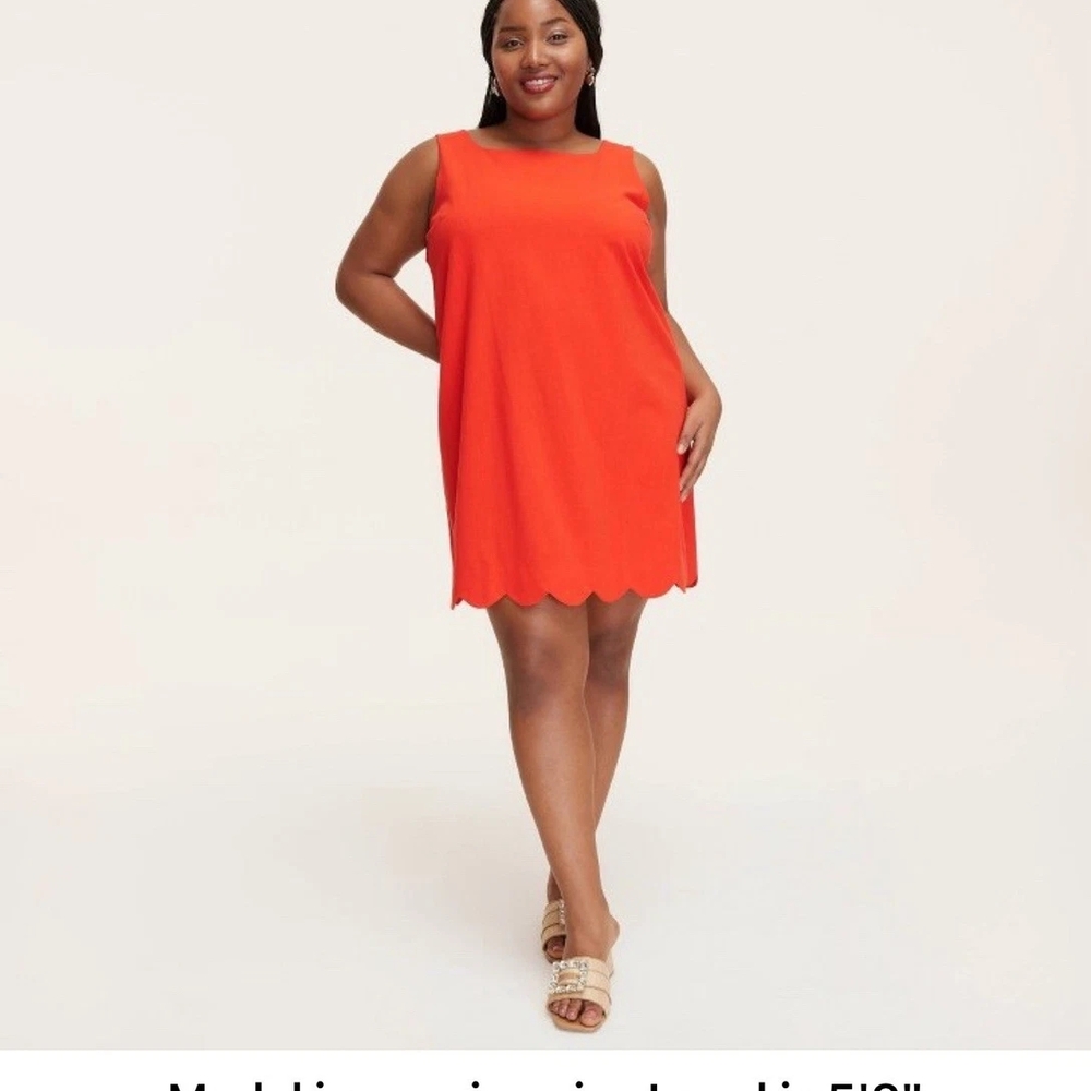Kate Spade NY Orange Red Scalloped Hem Sleeveless Shift Dress XL NWOT